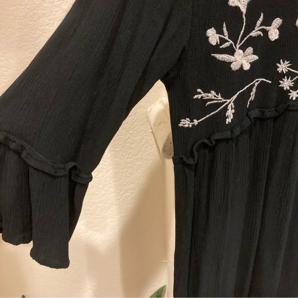 Girls Silver Sparkle Embroidered Black Floral Dress Size 10 / 12 Large - Picture 5 of 7